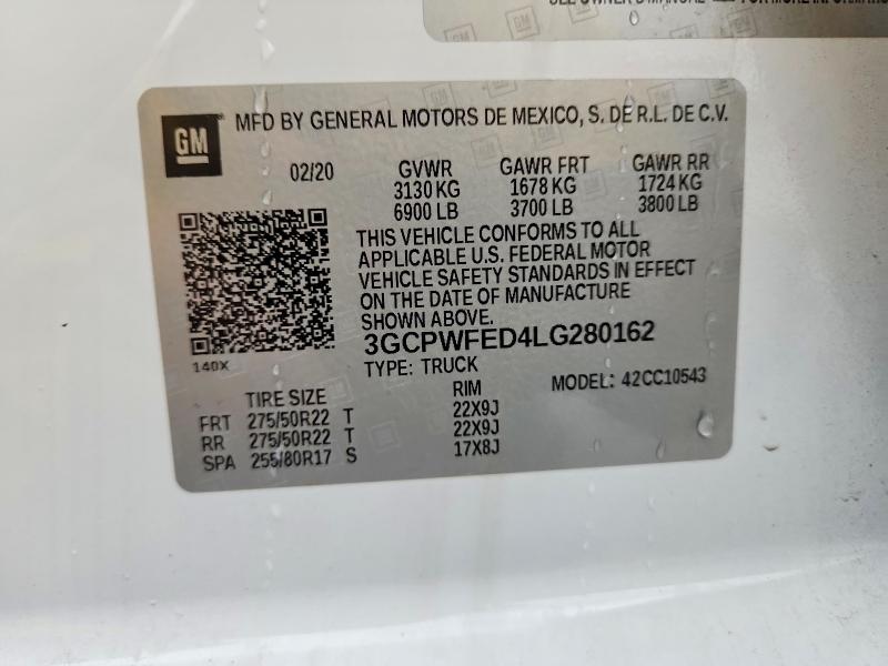 Продаж на аукціоні авто 2020 Chevrolet Silverado, vin: 3GCPWFED4LG280162, номер лоту: 71217156