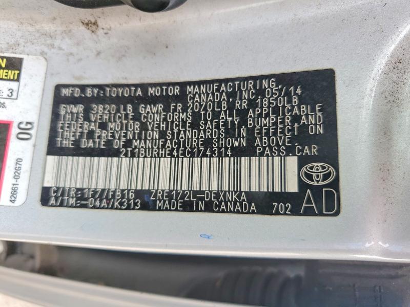 Продаж на аукціоні авто 2014 Toyota Corolla, vin: 2T1BURHE4EC174314, номер лоту: 71668436