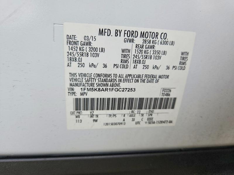 Aukcja sprzedaży 2015 Ford Explorer, vin: 1FM5K8AR1FGC27253, numer aukcji: 70442226