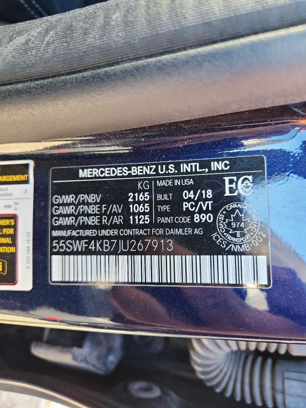 Продажа на аукционе авто 2018 Mercedes-benz C, vin: 55SWF4KB7JU267913, номер лота: 67799236