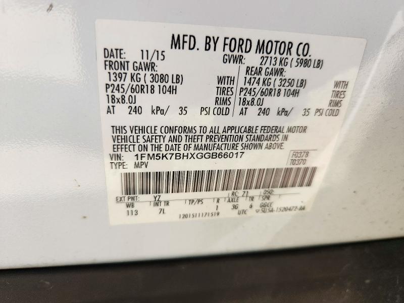 Aukcja sprzedaży 2016 Ford Explorer, vin: 1FM5K7BHXGGB66017, numer aukcji: 72501466