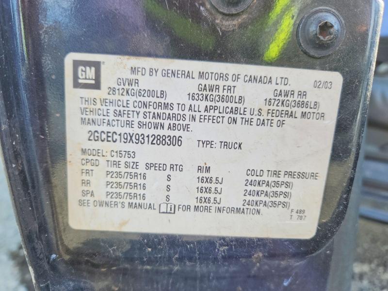 71892926 :رقم المزاد ، 2GCEC19X931288306 vin ، 2003 Chevrolet Silverado مزاد بيع