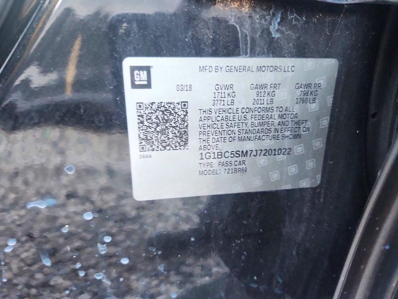 72208136 :رقم المزاد ، 1G1BC5SM7J7201022 vin ، 2018 Chevrolet Cruze مزاد بيع