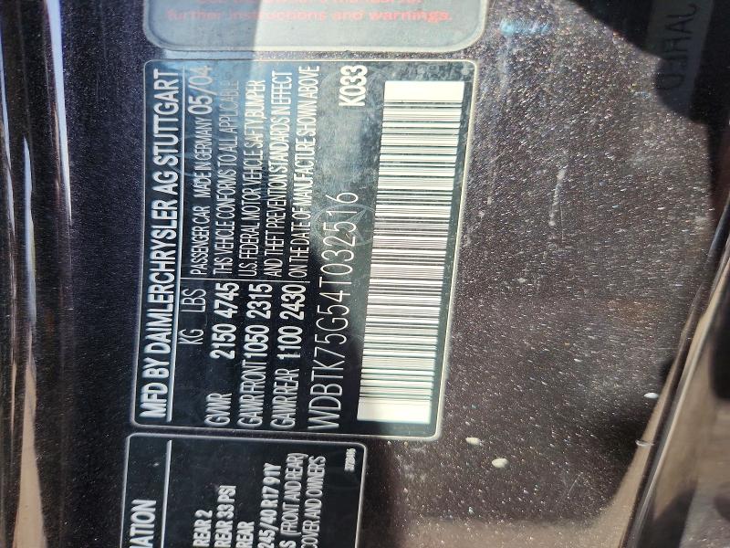 71373136 :رقم المزاد ، WDBTK75G54T032516 vin ، 2004 Mercedes-benz Clk مزاد بيع