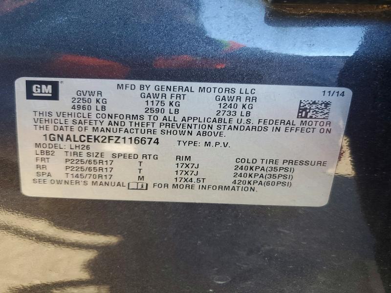 Продажа на аукционе авто 2015 Chevrolet Equinox, vin: 1GNALCEK2FZ116674, номер лота: 70116366