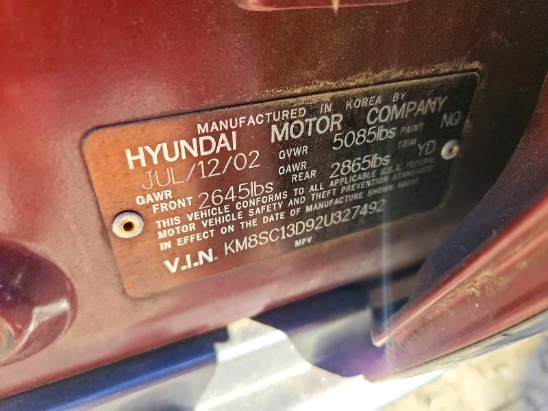 Auction sale of the 2002 Hyundai Santa Fe, vin: KM8SC13D92U327492, lot number: 71950326