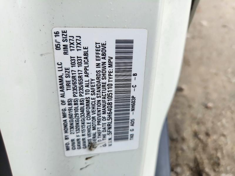 2016 Honda Odyssey მანქანა იყიდება აუქციონზე, vin: 5FNRL5H64GB105110, აუქციონის ნომერი: 72834906