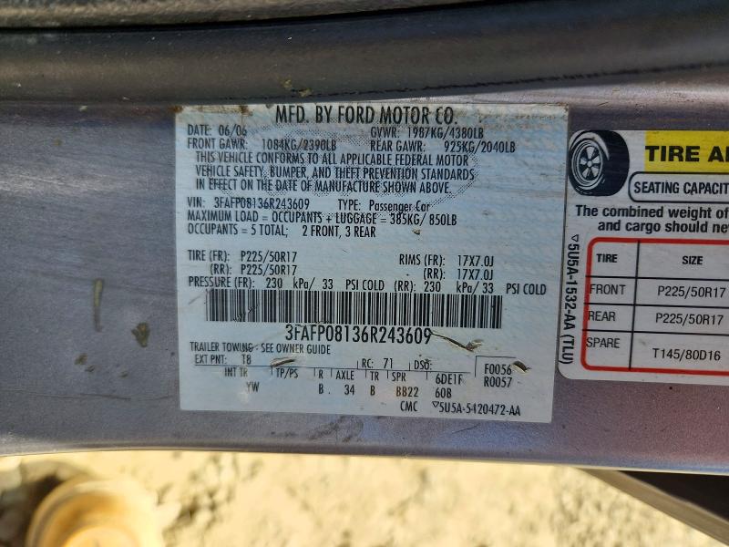 Aukcja sprzedaży 2006 Ford Fusion, vin: 3FAFP08136R243609, numer aukcji: 71995826