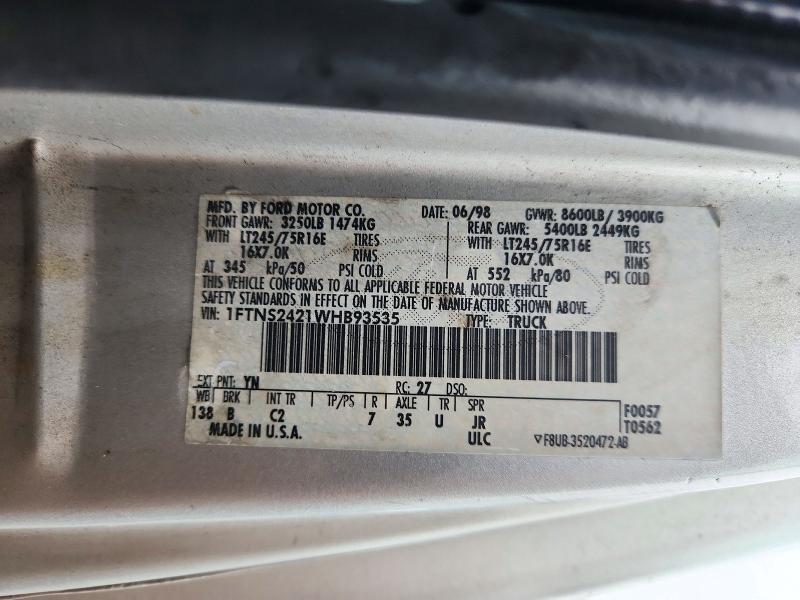 71442756 :رقم المزاد ، 1FTNS2421WHB93535 vin ، 1998 Ford Econoline مزاد بيع