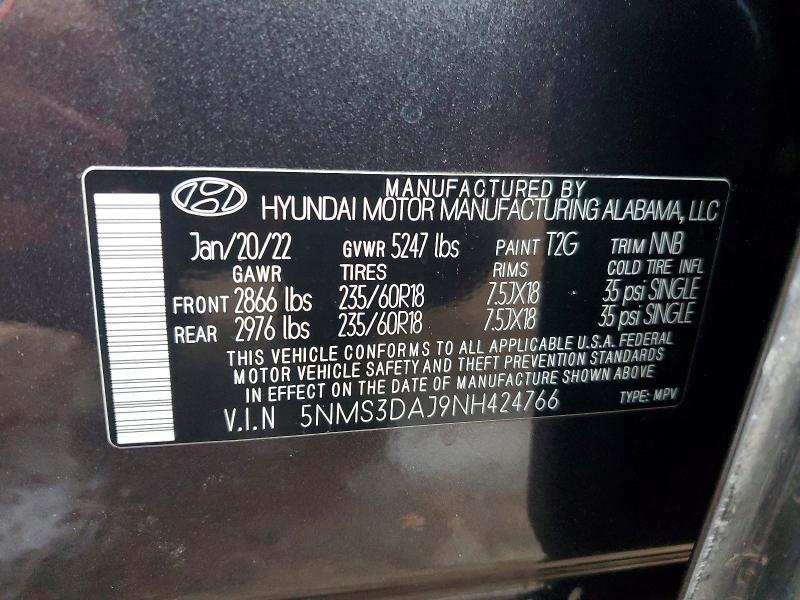 Продажа на аукционе авто 2022 Hyundai Santa Fe, vin: 5NMS3DAJ9NH424766, номер лота: 71277146