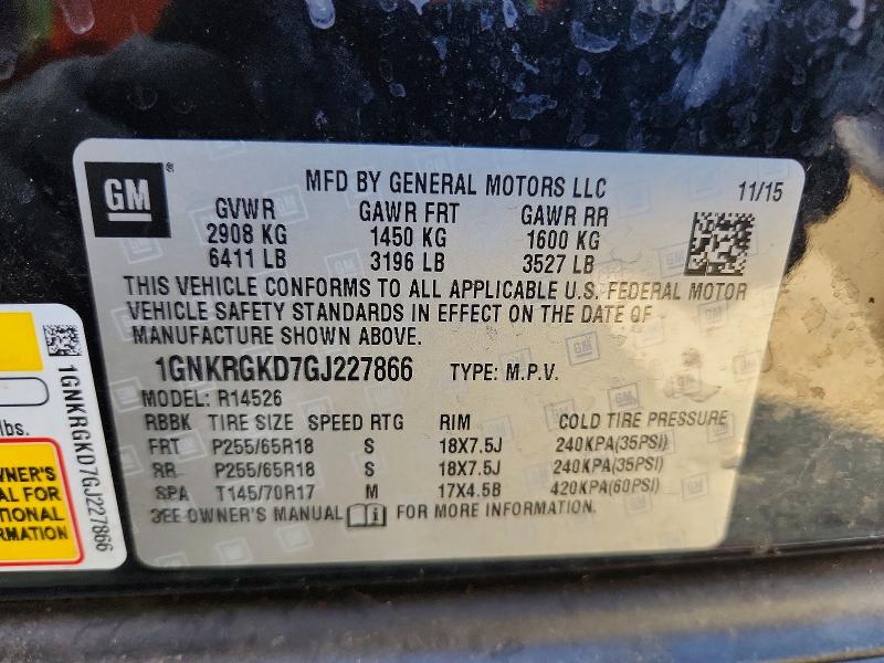 71020836 :رقم المزاد ، 1GNKRGKD7GJ227866 vin ، 2016 Chevrolet Traverse مزاد بيع