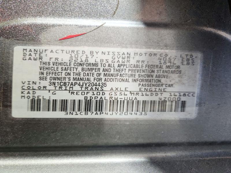 72222166 :رقم المزاد ، 3N1CB7AP4JY204435 vin ، 2018 Nissan Sentra مزاد بيع