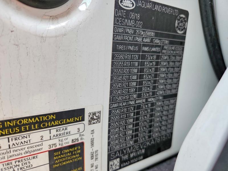 Продажа на аукционе авто 2019 Land Rover Range Rover Velar, vin: SALYM2EV2KA781570, номер лота: 71191016