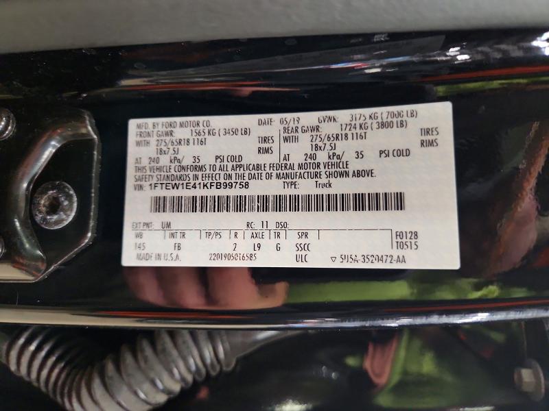 2019 Ford F150 მანქანა იყიდება აუქციონზე, vin: 1FTEW1E41KFB99758, აუქციონის ნომერი: 71867706