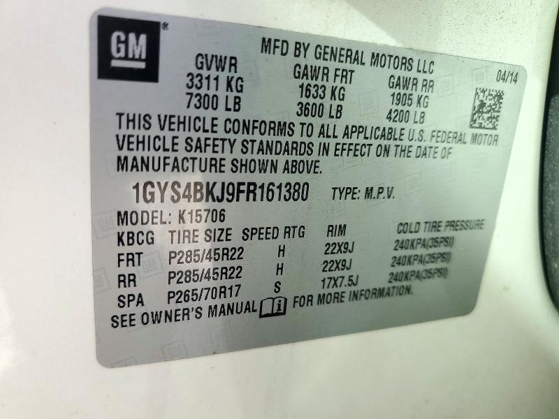 73625016 :رقم المزاد ، 1GYS4BKJ9FR161380 vin ، 2015 Cadillac Escalade مزاد بيع