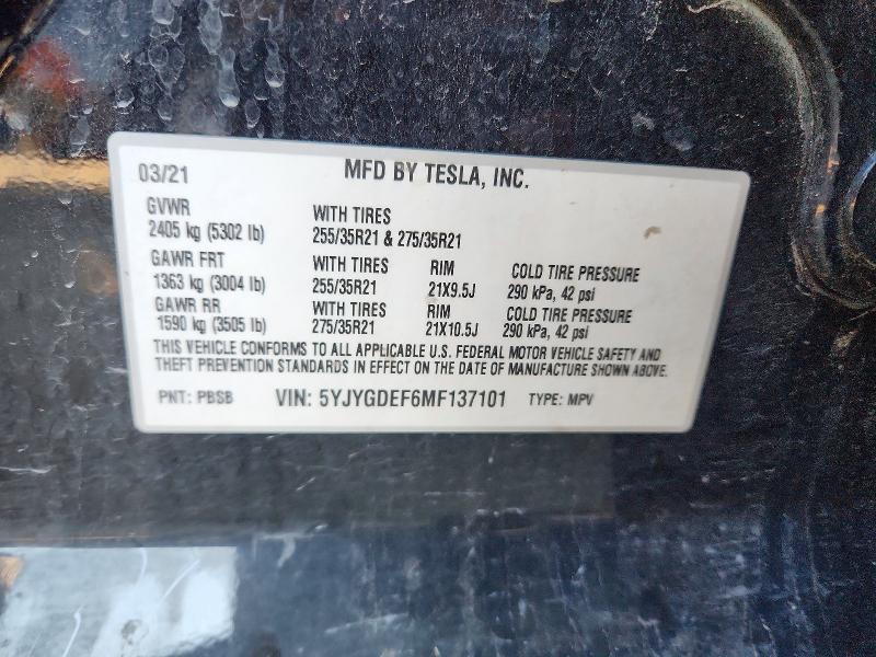 Aukcja sprzedaży 2021 Tesla Model Y, vin: 5YJYGDEF6MF137101, numer aukcji: 71605456