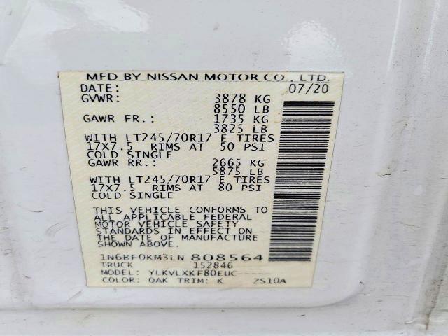 Продажа на аукционе авто 2020 Nissan Nv, vin: 1N6BF0KM3LN808564, номер лота: 72212286