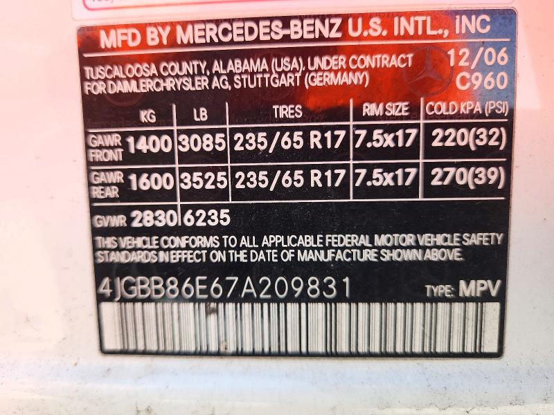 Продаж на аукціоні авто 2007 Mercedes-benz Ml, vin: 4JGBB86E67A209831, номер лоту: 71747496