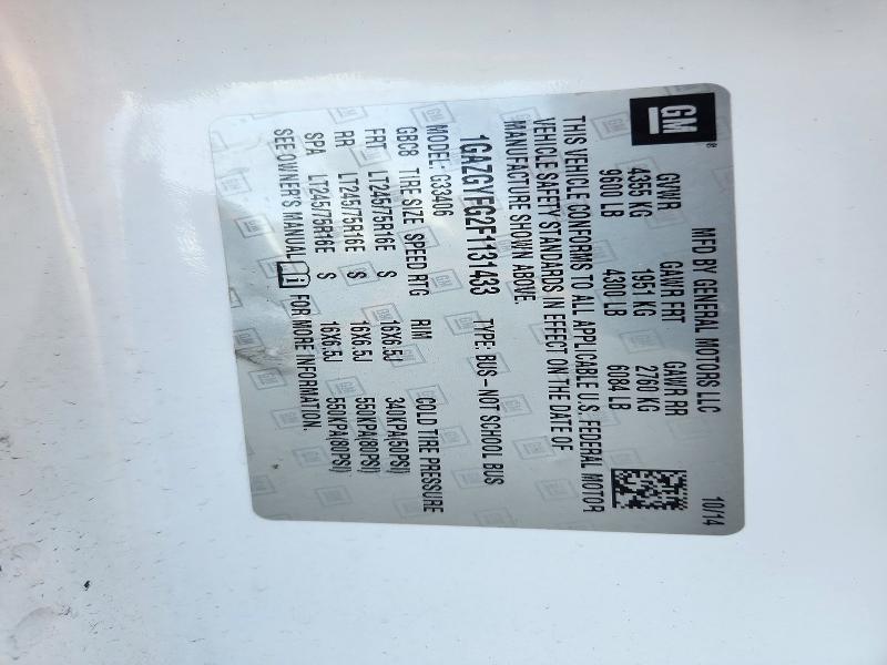 Aukcja sprzedaży 2015 Chevrolet Express G3500, vin: 1GAZGYFG2F1131433, numer aukcji: 71564896