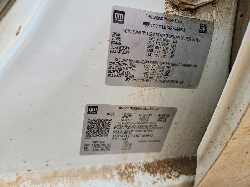 71490376 :رقم المزاد ، 1GC4YLE7XRF464943 vin ، 2024 Chevrolet Silverado مزاد بيع