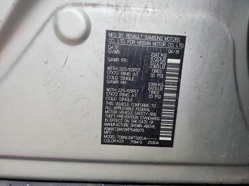 71361306 :رقم المزاد ، KNMAT2MV0KP548975 vin ، 2019 Nissan Rogue مزاد بيع