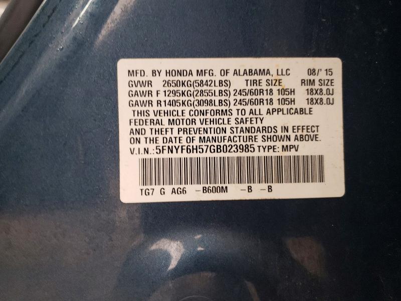2016 Honda Pilot მანქანა იყიდება აუქციონზე, vin: 5FNYF6H57GB023985, აუქციონის ნომერი: 71211726