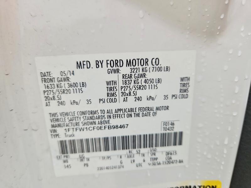 Продажа на аукционе авто 2014 Ford F150, vin: 1FTFW1CF0EFB98467, номер лота: 71559006