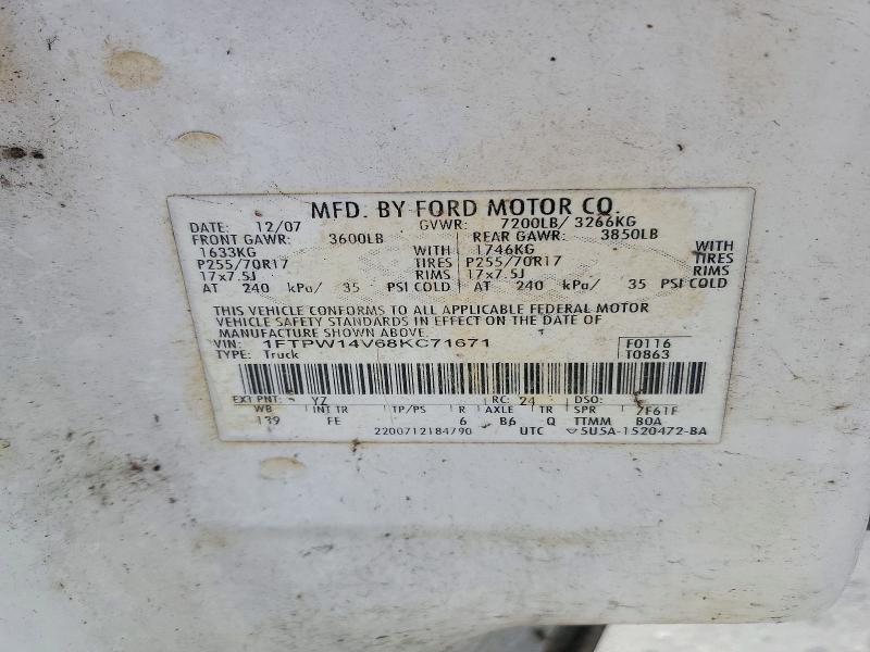 Aukcja sprzedaży 2008 Ford F150, vin: 1FTPW14V68KC71671, numer aukcji: 73063106