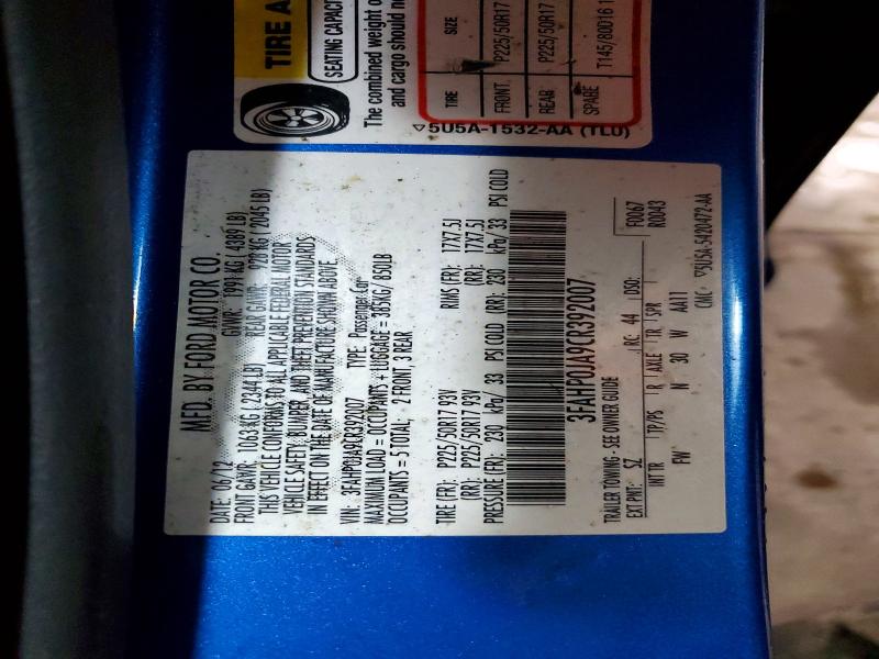 Aukcja sprzedaży 2012 Ford Fusion, vin: 3FAHP0JA9CR392007, numer aukcji: 72432906