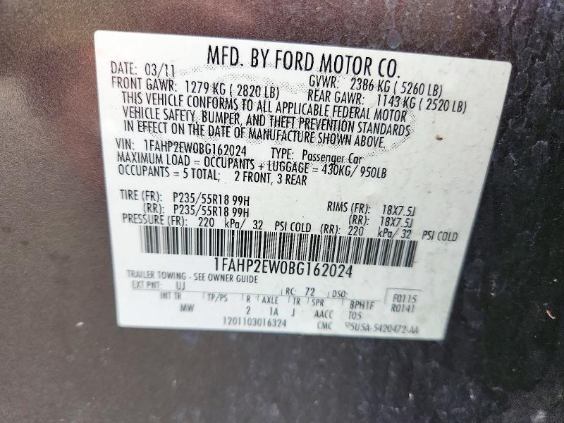 Aukcja sprzedaży 2011 Ford Taurus, vin: 1FAHP2EW0BG162024, numer aukcji: 72159516