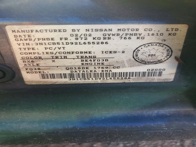 Продаж на аукціоні авто 2002 Nissan Sentra, vin: 3N1CB51D92L655286, номер лоту: 71835006