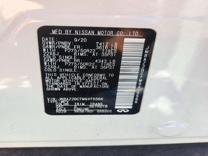Aukcja sprzedaży 2021 Infiniti Qx80, vin: JN8AZ2BC7M9475566, numer aukcji: 72073316