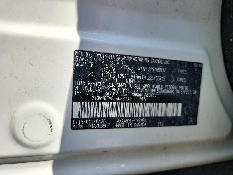 2020 Toyota Rav4 მანქანა იყიდება აუქციონზე, vin: 2T3W1RFV6LW063134, აუქციონის ნომერი: 72875656