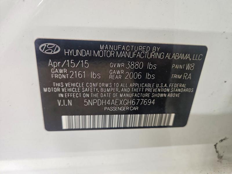 71420916 :رقم المزاد ، 5NPDH4AEXGH677694 vin ، 2016 Hyundai Elantra مزاد بيع
