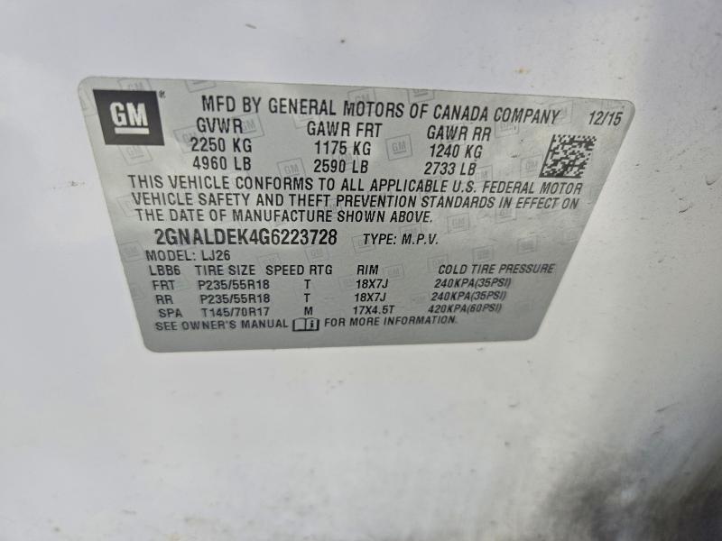 2016 Chevrolet Equinox მანქანა იყიდება აუქციონზე, vin: 2GNALDEK4G6223728, აუქციონის ნომერი: 71496286