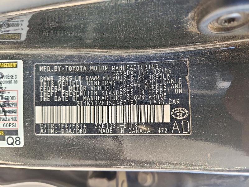 71020816 :رقم المزاد ، 2T1KY32E15C467193 vin ، 2005 Toyota Corolla Matrix مزاد بيع