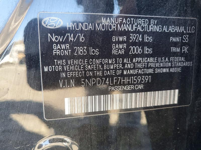 Aukcja sprzedaży 2017 Hyundai Elantra, vin: 5NPD74LF7HH159391, numer aukcji: 72192406
