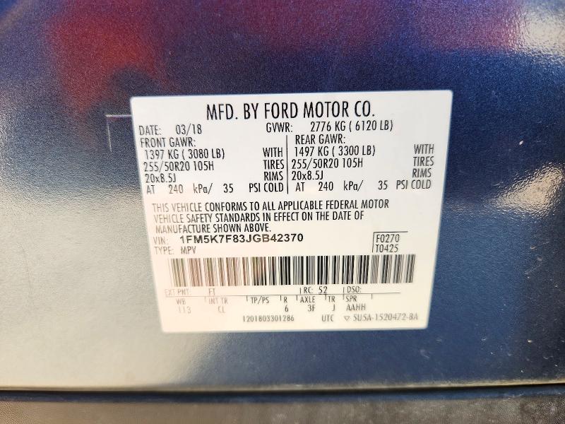 Aukcja sprzedaży 2018 Ford Explorer, vin: 1FM5K7F83JGB42370, numer aukcji: 72451866