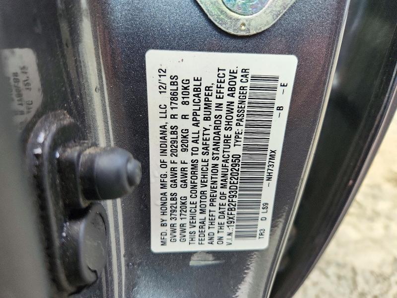 Продажа на аукционе авто 2013 Honda Civic, vin: 19XFB2F93DE202950, номер лота: 72522566