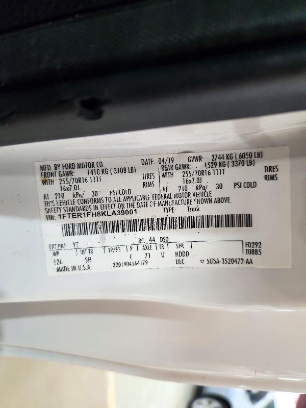 Aukcja sprzedaży 2019 Ford Ranger, vin: 1FTER1FH8KLA39001, numer aukcji: 72743376