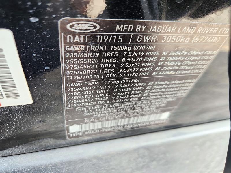 72526416 :رقم المزاد ، SALGR2VF1GA255010 vin ، 2016 Land Rover Range Rover مزاد بيع