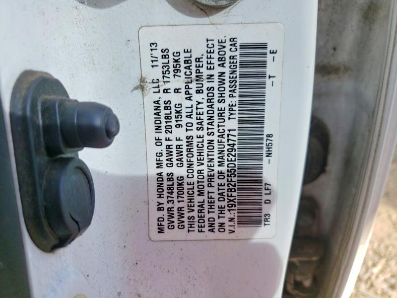 2013 Honda Civic მანქანა იყიდება აუქციონზე, vin: 19XFB2F55DE294771, აუქციონის ნომერი: 70578406