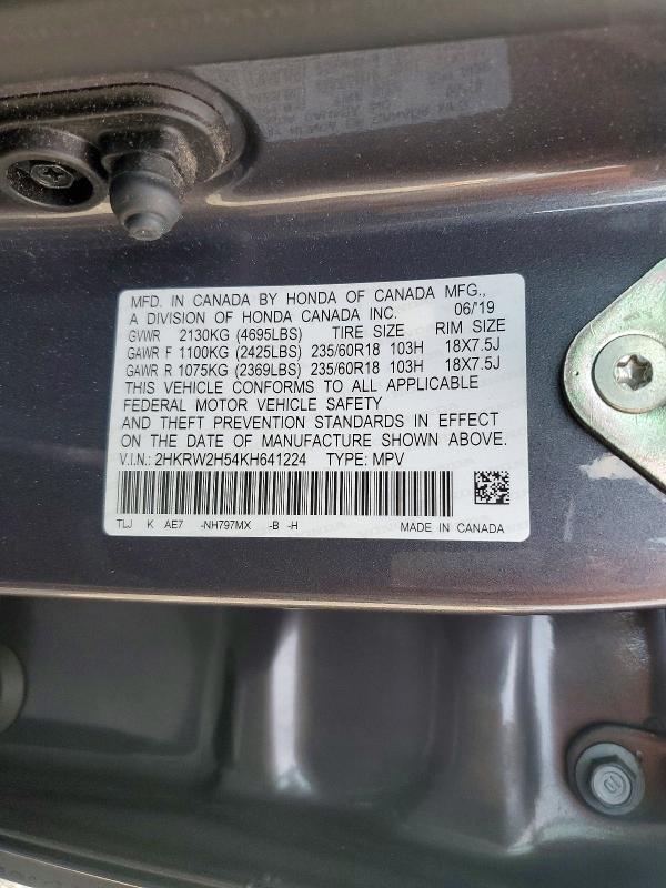 2019 Honda Cr-v მანქანა იყიდება აუქციონზე, vin: 2HKRW2H54KH641224, აუქციონის ნომერი: 72358556