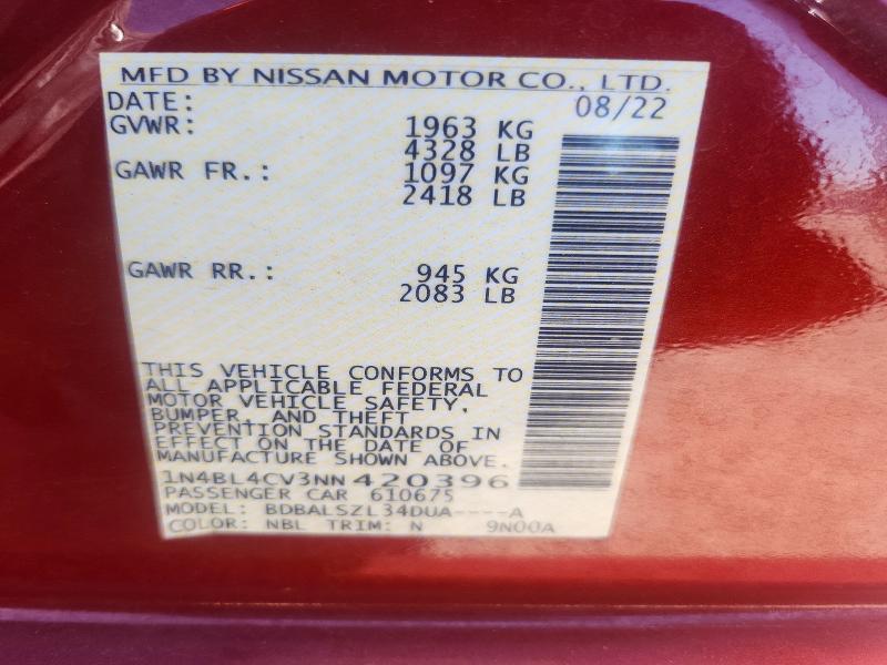 Продажа на аукционе авто 2022 Nissan Altima, vin: 1N4BL4CV3NN420396, номер лота: 72145066
