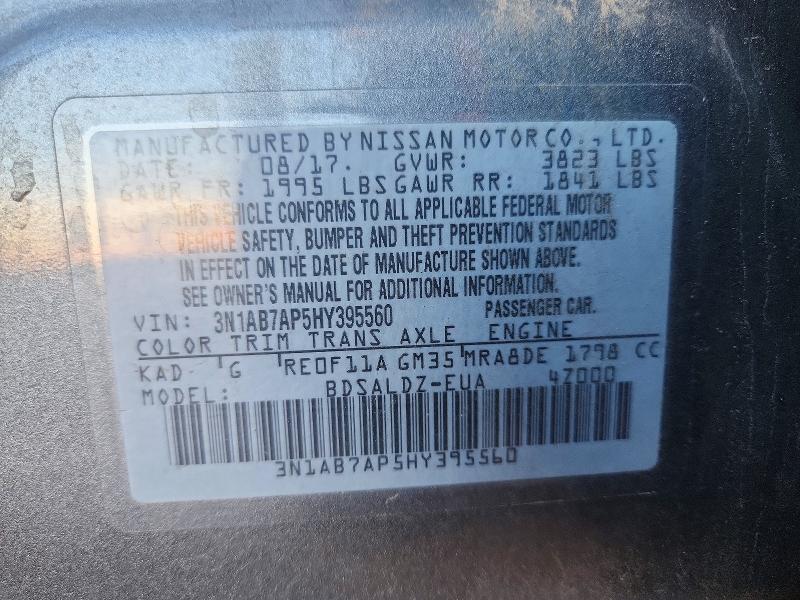 72061646 :رقم المزاد ، 3N1AB7AP5HY395560 vin ، 2017 Nissan Sentra مزاد بيع