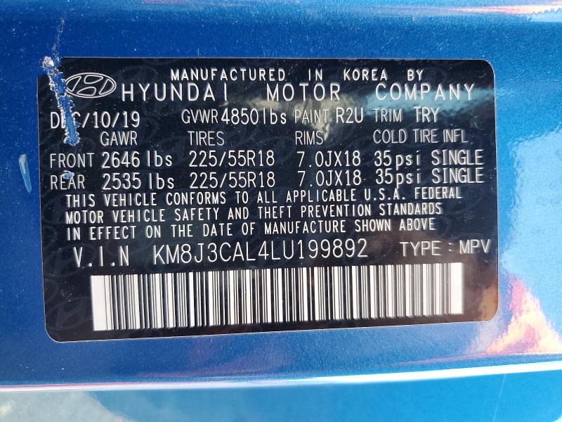 70775216 :رقم المزاد ، KM8J3CAL4LU199892 vin ، 2020 Hyundai Tucson مزاد بيع