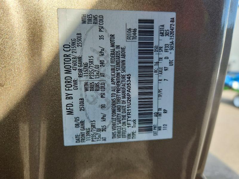 2006 Ford Ranger მანქანა იყიდება აუქციონზე, vin: 1FTYR11U26PA05345, აუქციონის ნომერი: 71076816