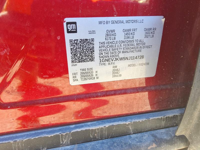 65582826 :رقم المزاد ، 1GNEVJKW5NJ114728 vin ، 2022 Chevrolet Traverse مزاد بيع