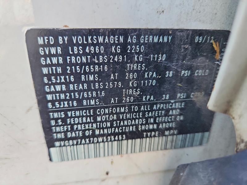Продаж на аукціоні авто 2013 Volkswagen Tiguan, vin: WVGBV7AX7DW535453, номер лоту: 71496306