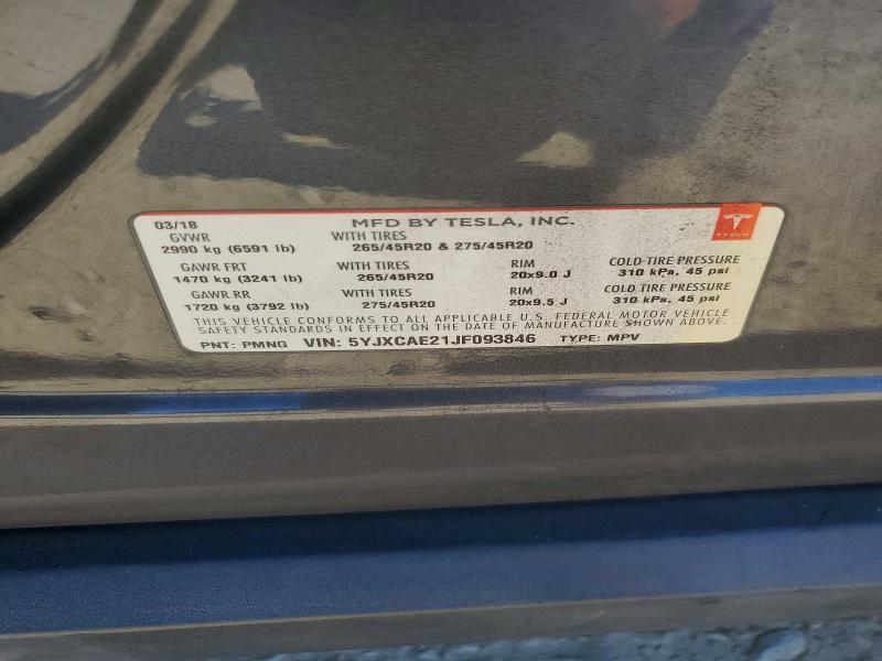 Продаж на аукціоні авто 2018 Tesla Model X, vin: 5YJXCAE21JF093846, номер лоту: 71592946